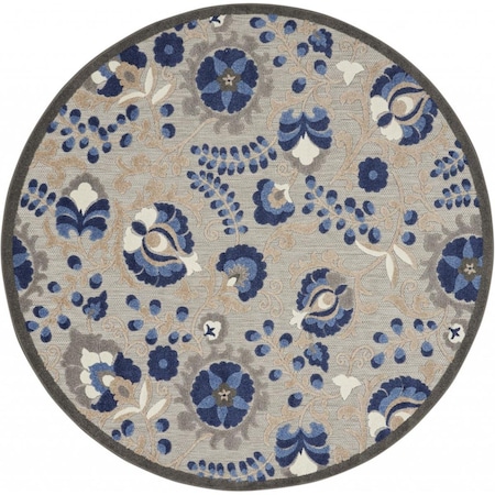 Palacedesigns 8 ft. Round Natural & Blue Indoor & Outdoor Area Rug PA3663789